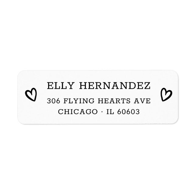Simple Modern Chic Heart Black Return Address (Front)