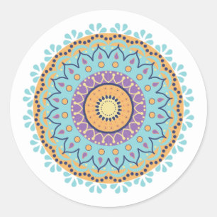 Simple Modern Chic Mandala Teal Stylish Classic Round Sticker