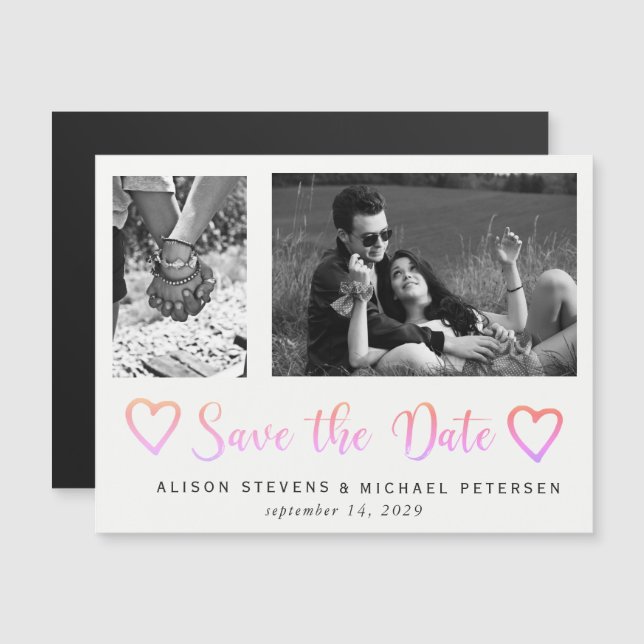 Simple modern chic script wedding photo save date magnetic invitation (Front/Back)