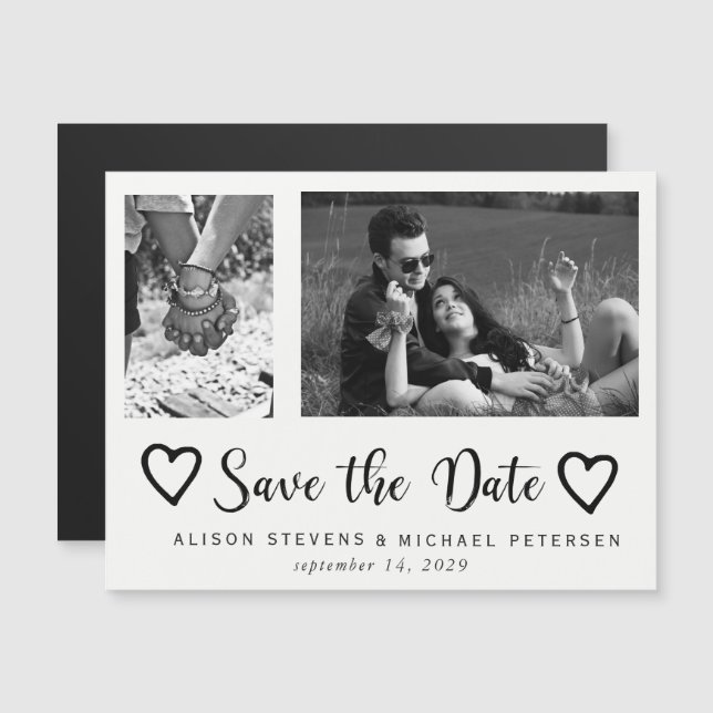 Simple modern chic script wedding photo save date magnetic invitation (Front/Back)