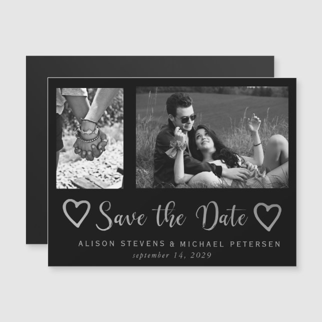 Simple modern chic script wedding photo save date magnetic invitation (Front/Back)