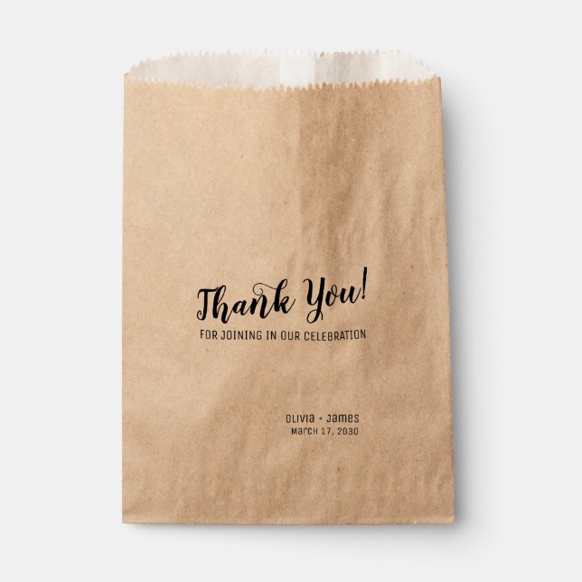 Simple Modern Chic Thank You Script Wedding Treat Favour Bag (Front)