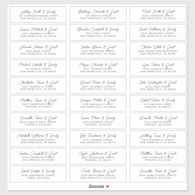 Simple Modern Chic Wedding Guest Names Address (Sheet)