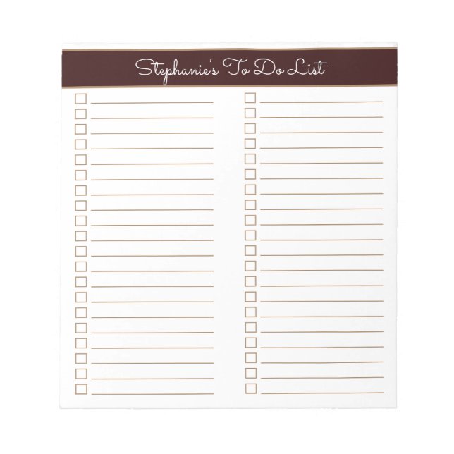 Simple Modern Chocolate Brown Two Column Checklist Notepad (Front)
