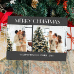 Simple Modern Christmas Family Two Photo Holiday Card<br><div class="desc">Modern Script Christmas Family Photo Collage</div>