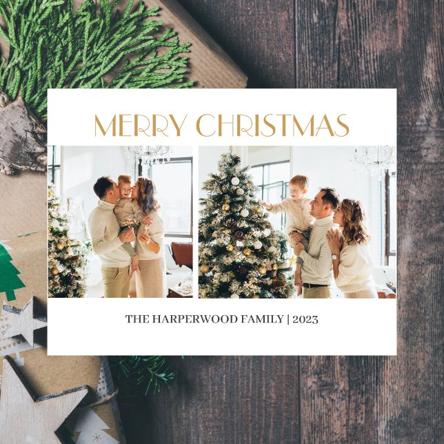 Simple Modern Christmas Family Two Photo Holiday Postcard (Creator Uploaded)