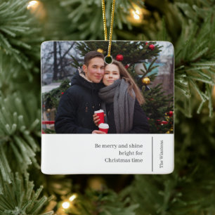 Simple Modern Christmas Modern Family Photo Ceramic Ornament
