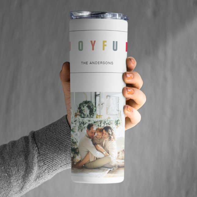 Simple Modern Christmas Photo | Joyful Holiday Thermal Tumbler (Creator Uploaded)