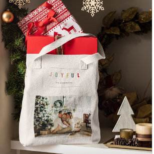 Simple Modern Christmas Photo   Joyful Holiday Tote Bag