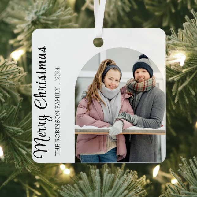 Simple Modern Christmas Photo Metal Ornament (Insitu)