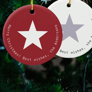 Simple Modern Christmas Star Custom Red White Ceramic Ornament