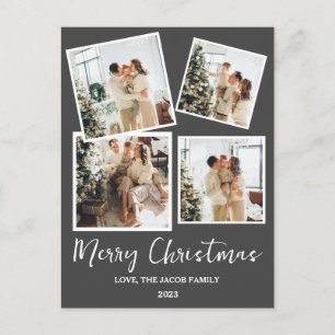 Simple modern Christmas Tree Family 4 Photo Holiday Postcard