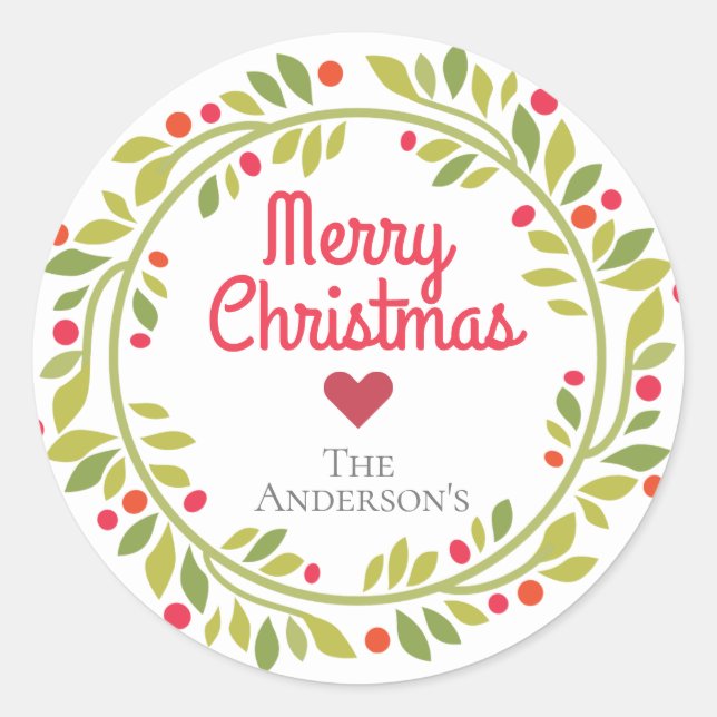 Simple Modern Christmas Wreath Custom Classic Round Sticker (Front)