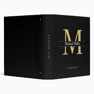 Simple Modern Classic Black Gold Monogram Binder