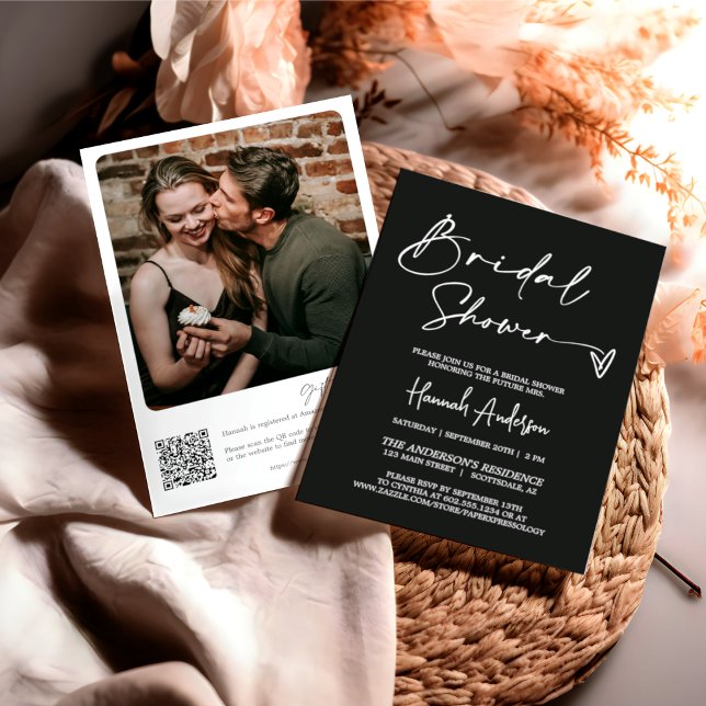 Simple Modern Classic Bridal Shower QR Code Photo Invitation (Creator Uploaded)