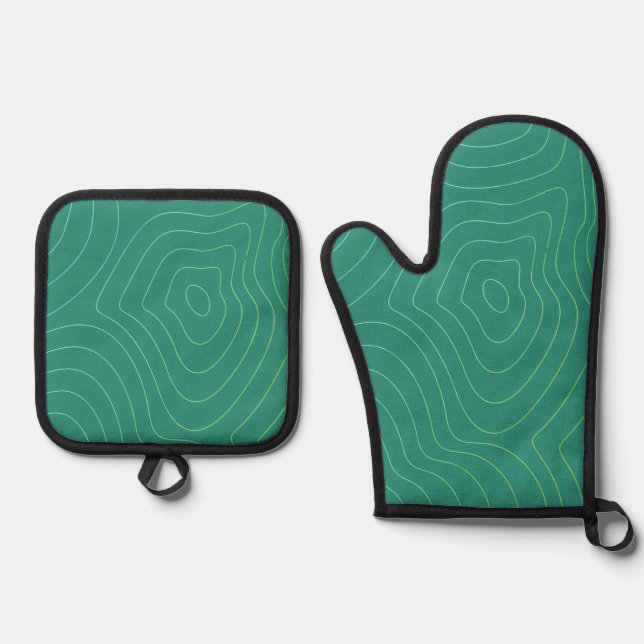 Simple Modern Classic Light Green Oven Mitt & Pot Holder Set (Front)
