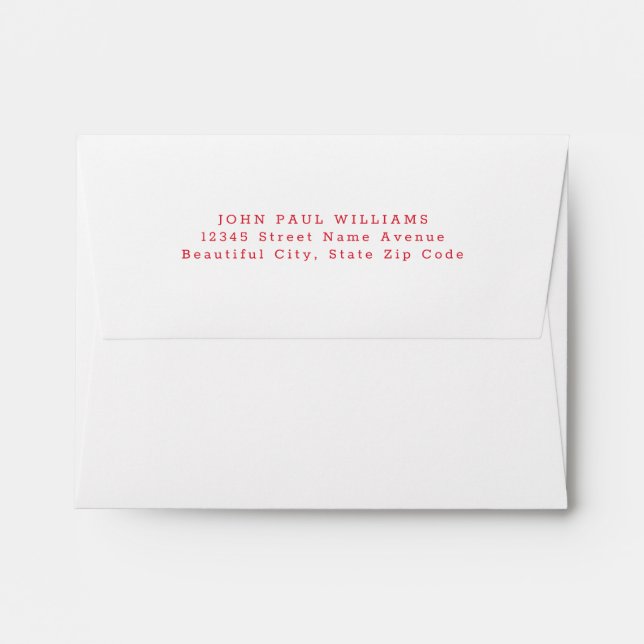 Simple Modern Classic Red Name Adresse Enveloppe (Dos (Haut rabat))