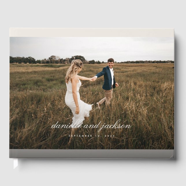 Simple Modern Classic Script Full Photo Wedding Guest Book (Front)