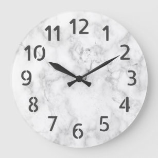 Simple Modern Classic White Faux Marble  Large Clock