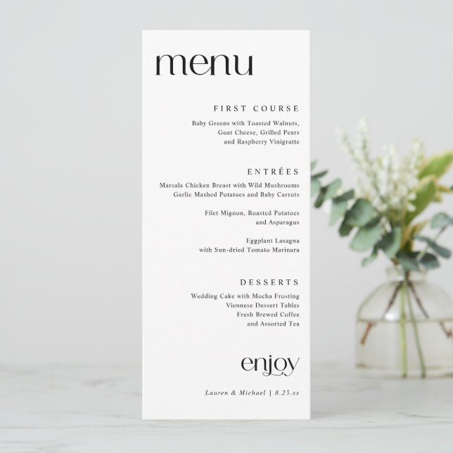 Simple Modern Classy Wedding Menu (Standing Front)