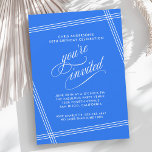 Simple Modern Cobalt Blue Birthday Party Invitation<br><div class="desc">Simple and elegant with contemporary flair, this Birthday Party Invitation features white angled lines framing your text over a trendy cobalt blue background. The "you're invited" text in lovely script flourishes is intentionally featured prominently to make your invited guests feel special. Edit the party details with your specifics. Shown here...</div>