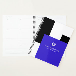 Simple Modern Color Block Blue, Black, and White Planner