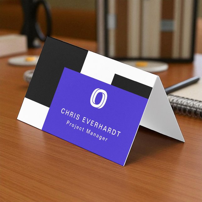 Simple Modern Colour Block Blue, Black and White Business Card (Creator Uploaded)