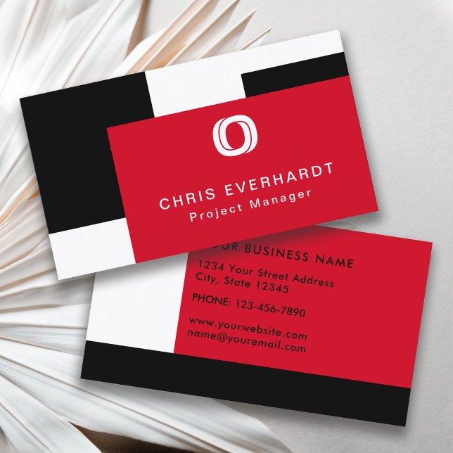 Simple Modern Colour Block Red White and Black Business Card (Creator Uploaded)