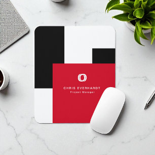 Simple Modern Colour Block Red White and Black Mouse Pad