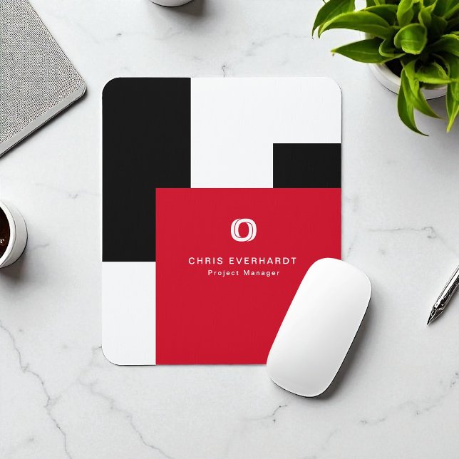 Simple Modern Colour Block Red White and Black Mouse Pad (Creator Uploaded)