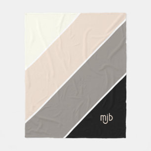 Simple Modern Colour Block Stripes with Monogram Fleece Blanket