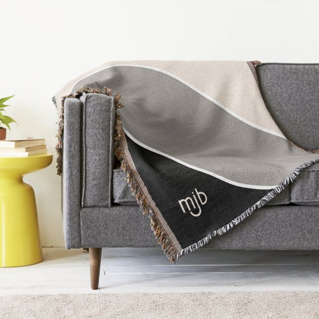 Simple Modern Colour Block Stripes with Monogram Throw Blanket (Creator Uploaded)