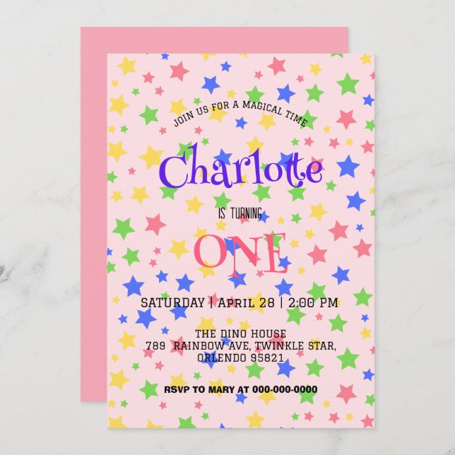 Simple Modern colourful Star colourful birthday Save The Date (Front/Back)
