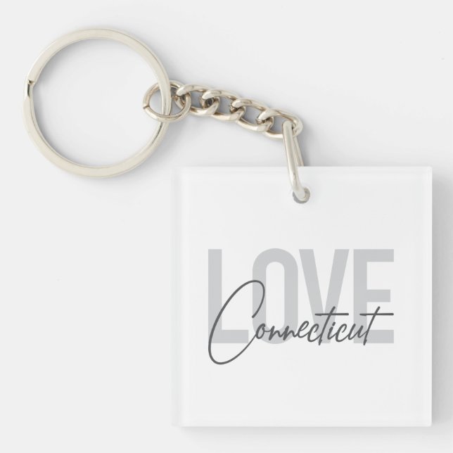 Simple, modern, cool design Love Connecticut Keychain (Front)