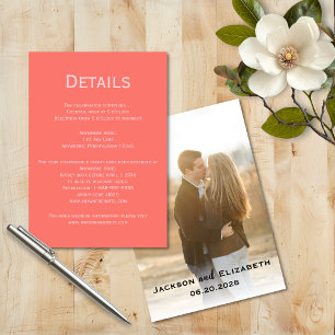 Simple Modern Coral and Pink Photo Wedding Details Enclosure Card