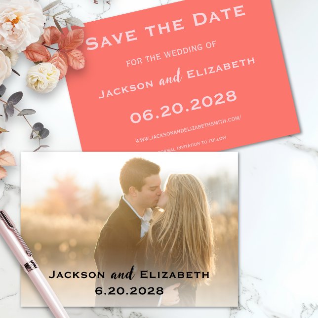 Simple Modern Coral and Pink Photo Wedding Save The Date (Photo Wedding Save the Date in Coral and Pink)