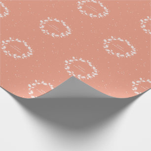 Simple Modern Coral Christmas Holly Wreath Wrapping Paper