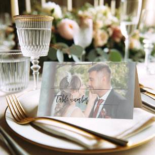 Simple Modern Couple Initials Photo Wedding Place Card