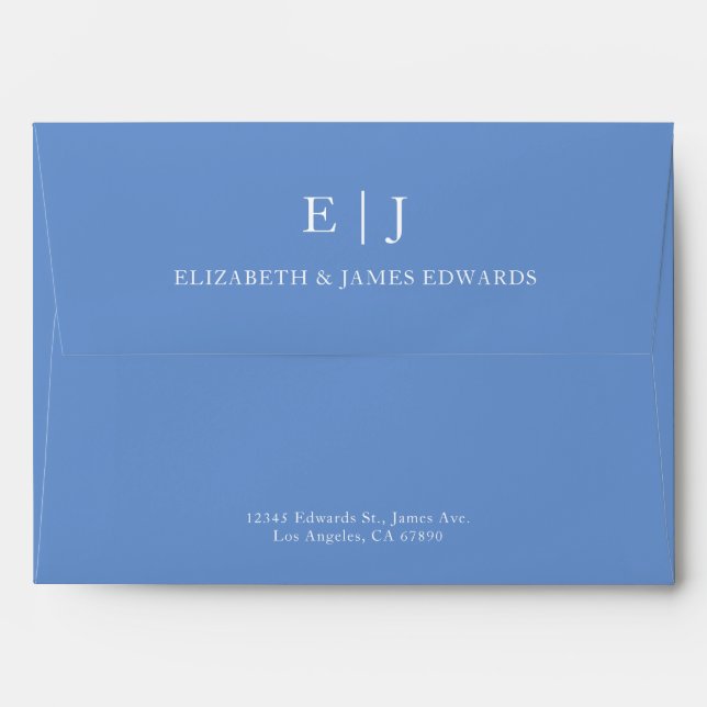 Simple Modern Couple Monogram Blue Personalized Envelope (Back (Top Flap))