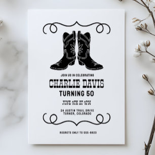 Simple Modern Cowboy Boots Men's Birthday Party Invitation