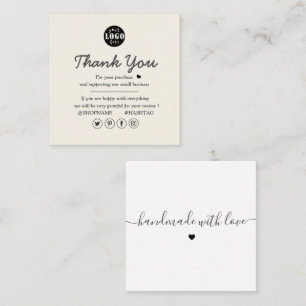 Simple Modern Cream and White Thank You  Square Business Card