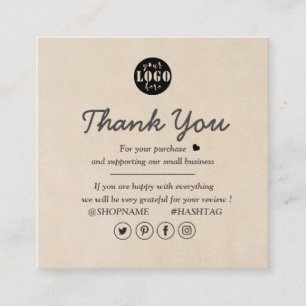 Simple Modern Cream Custom Logo Thank You  Square Business Card