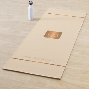 Simple modern cream gold chic monogrammed stripes yoga mat