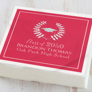 Simple Modern Crimson Red Graduation Party Napkin