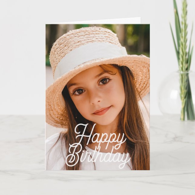 Simple Modern Cursive Custom Photo Birthday Card (Front)