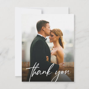 Simple Modern Custom 2 Wedding Photos Medium size Thank You Card