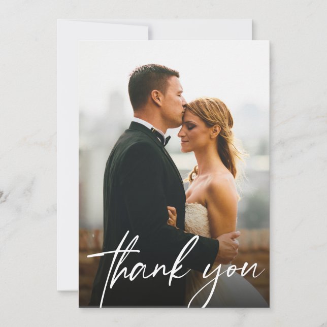 Simple Modern Custom 2 Wedding Photos  Thank You Card (Front)