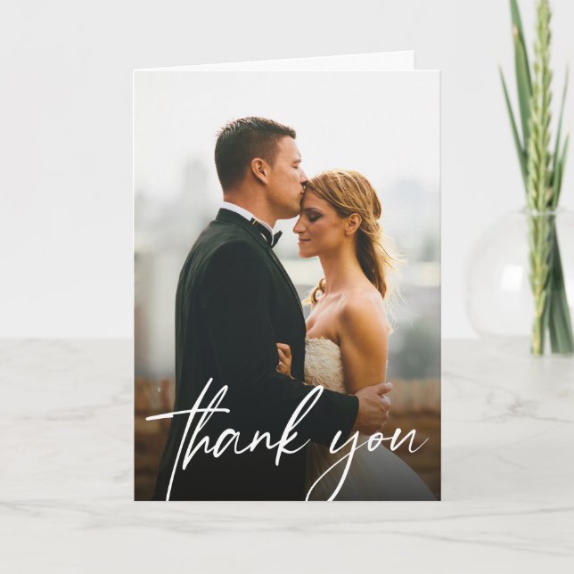 Simple Modern Custom 2 Wedding Photos  Thank You Card (Front)