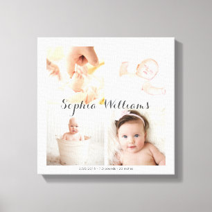 Simple, Modern Custom 4 Photo Baby Nursery Collage Canvas Print