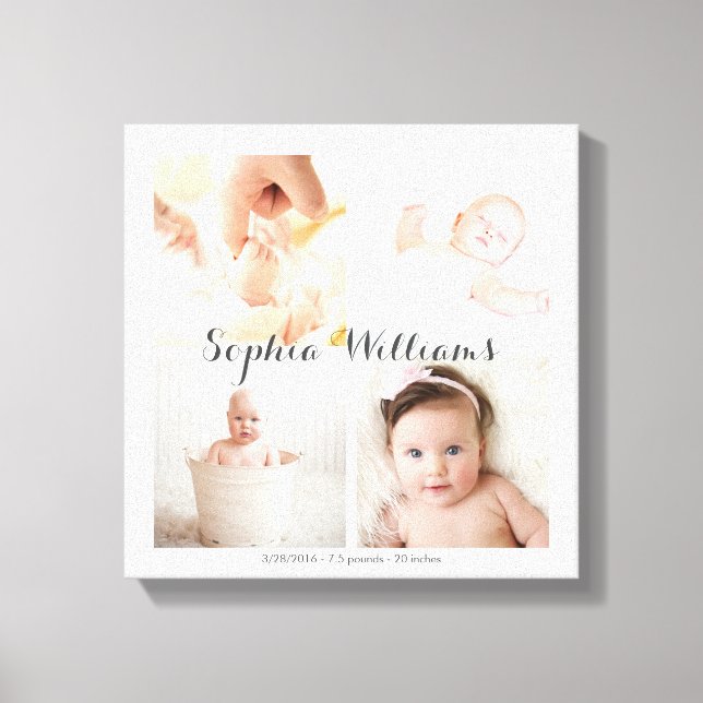 Simple, Modern Custom 4 Photo Baby Nursery Collage Canvas Print (Front)